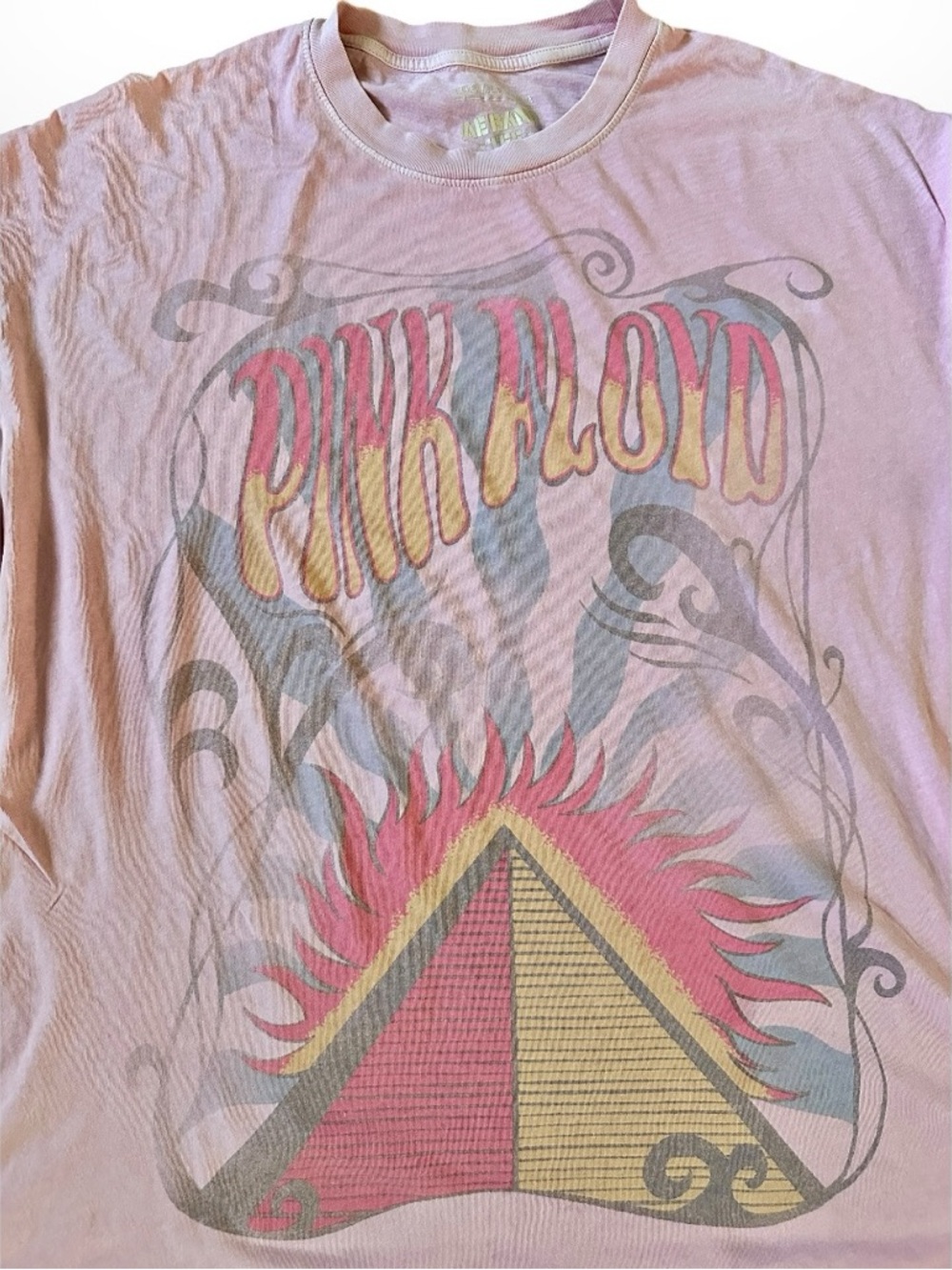 Pink Floyd Graphic Band Tee - Pink with Yellow & Gray Design